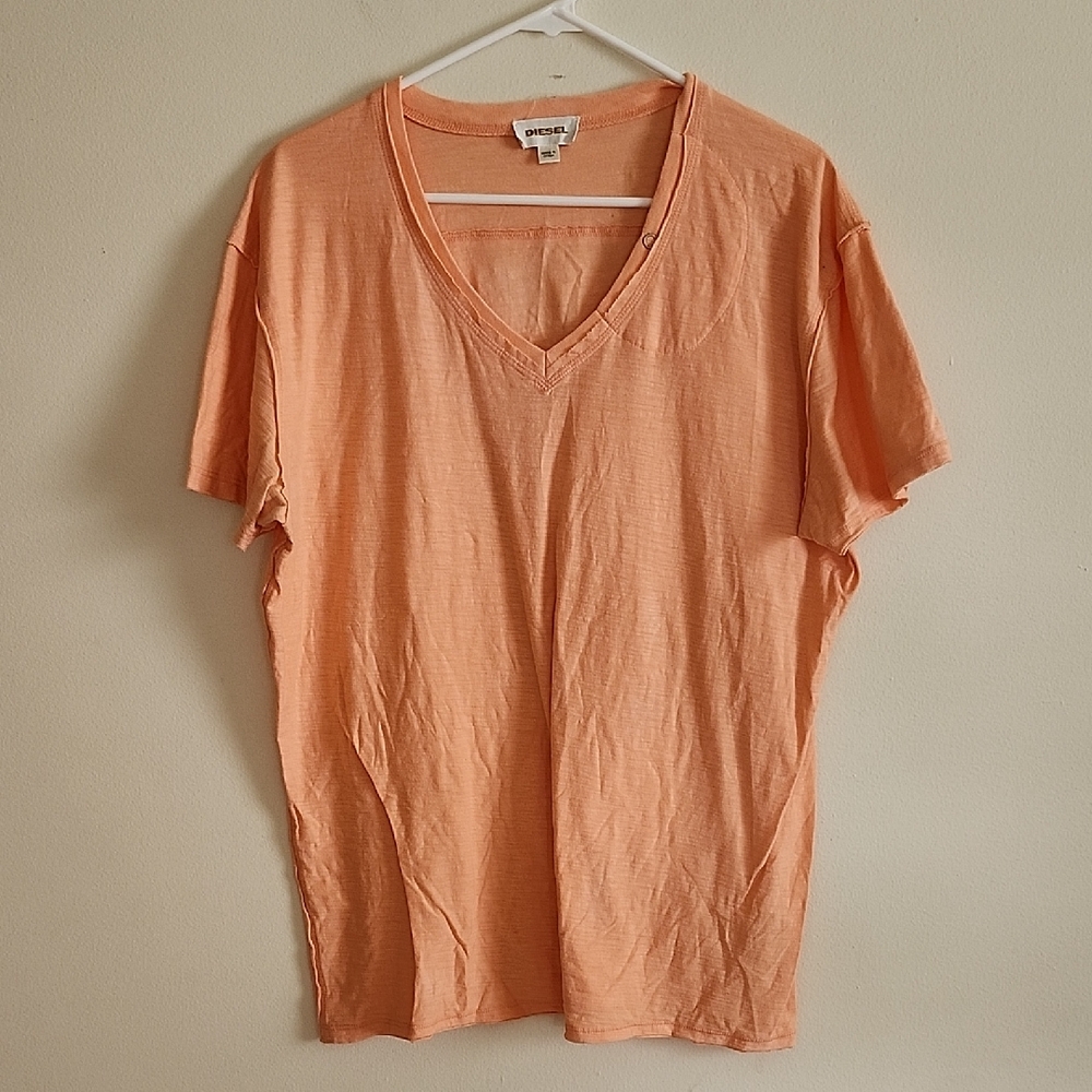 Diesel Sherbert Orange V-Neck T-Shirt Neck Pocket, Mens XXL 100% Percent Cotton